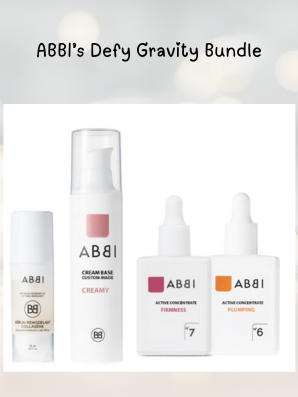 ABBI Defy Gravity skincare bundle including Aloe Vera Cream Base, Active Concentrate No. 6 Plumping, Active Concentrate No. 7 Firmness, and Collagen Firming Serum for visibly firmer, lifted skin.
