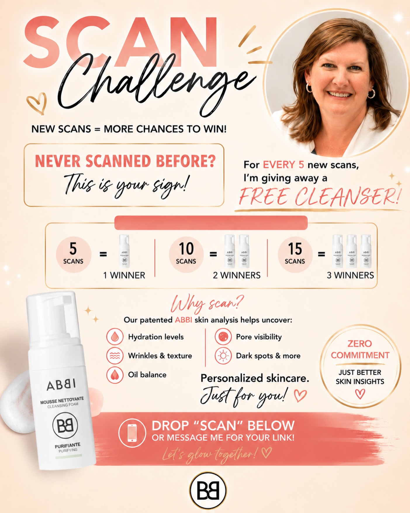 Okay, skincare friends… I’m looking for a few new faces for my ABBI Scan Challenge, and I want to make this fun. 💜✨

Never done a Skin Skan before? Are you curious? This is officially your little nudge.

ABBI’s patented skin analysis helps show what your skin is asking for: hydration, texture, oil balance, pores, dark spots, and more, without the “wander the beauty aisle and hope for the best” method. 😂

And because more scans = more fun. For every 5 new scans, I’m giving away a FREE cleanser. 🎉

No pressure. No commitment. Just better skin insight, personalized recommendations, and a chance to win a glow-goodie.

Drop SCAN below or message me and I’ll send you the link.
Let’s glow together. 💜