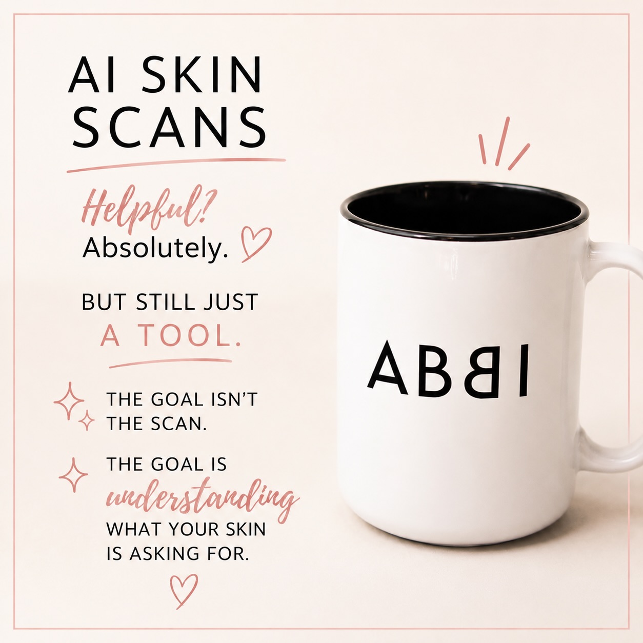 ☕️ Can we talk about AI skin scans for a minute?

I think they’re incredibly helpful.

But I also think they’re getting a little too much credit sometimes. 😉

A skin scan is just a tool….a really smart tool, yes. But the goal isn’t the scan.

The goal is understanding what your skin is asking for. More hydration? More support? A little extra TLC after a stressful season? Yes, please! 

The scan helps uncover clues, but YOU still get to decide how you care for your skin.

And honestly, I love that. Because skincare shouldn’t be about perfection. It should be about paying attention. 💜✨

Are you curious about what your skin results might be?