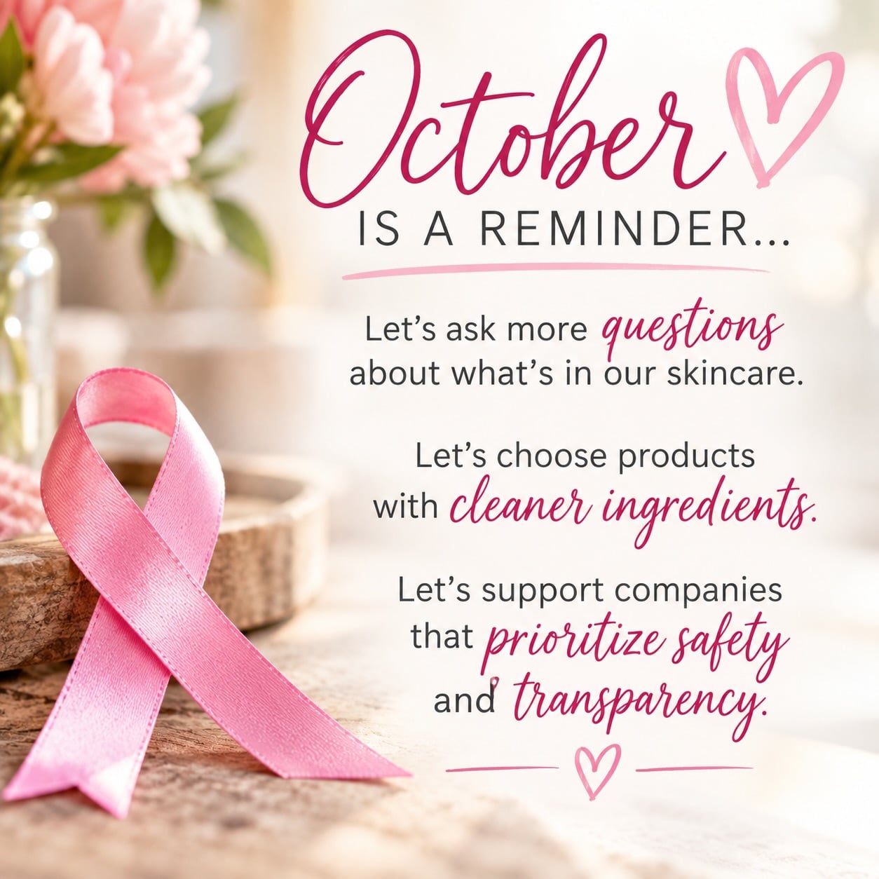 💗 October is personal for me.

As a breast cancer survivor, Breast Cancer Awareness Month holds a little more meaning these days.

I appreciate the pink ribbons, the awareness campaigns, and the conversations they create. They matter. But I also believe awareness should go beyond the color pink. More research. More transparency. More thoughtful choices about the products we use every day.

One thing my cancer journey taught me is to be more intentional about what I put IN and ON my body. Not from a place of fear or because I think we can control everything. (Wouldn’t THAT be nice? 😂)

But because knowledge matters. And so do our choices.

💜 That’s one of the reasons I love ABBI. Thoughtfully formulated French skincare, a focus on ingredient quality, and personalized products designed around what YOUR skin actually needs.

No skincare product can promise to prevent cancer, but I appreciate companies that take ingredient selection and product safety seriously.

This October, let’s continue supporting breast cancer research, encouraging regular screenings, showing up for those navigating a diagnosis, and remembering those we’ve lost.

But let’s also keep asking questions. What’s in our products? Why is it there? What does the science actually tell us? Not because we need to fear every ingredient we can’t pronounce, but because we deserve to make informed decisions.

🌸 Here’s to more than pink ribbons. More education. More transparency. More research. And more care for ourselves and one another.

To my fellow survivors, those currently navigating treatment, and everyone who loves someone affected by breast cancer, I’m sending you a little extra love this month. 💗

#BreastCancerAwarenessMonth #BreastCancerSurvivor #CareAndGlowCollective #ABBI #SkincareEducation