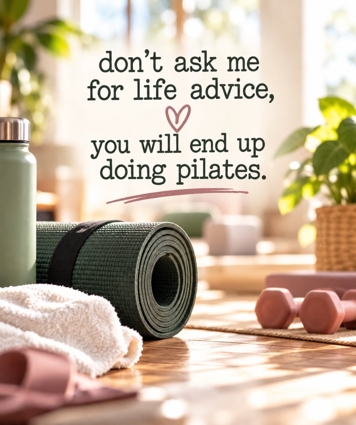 😂 FAIR WARNING: Don’t ask me for life advice… you might end up doing Pilates! 💜

I saw this quote and laughed out loud because, well… YUP! 😂

Somewhere along the way, Pilates went from being something I thought I’d try to something I genuinely LOVE.

And yes, I might be just a tiny bit addicted. Okay, maybe more than a tiny bit. 🤷‍♀️🤣 I am coming up to my 402 class. Whoop!! 🙌 

But here’s what I’ve discovered…Pilates has taught me a few things that have absolutely nothing to do with exercise.

💜 Breathe. Especially when things get uncomfortable.

💜 Find your balance. And remember, sometimes you have to wobble a little to find it.

💜 Strength takes time. You don’t have to master everything on the first try.

💜 Small movements matter. In Pilates AND in life.

💜 Give yourself some grace. Some days you feel strong and steady. Other days you’re just trying not to fall off the reformer. 😂

And maybe my favorite lesson? Showing up for yourself isn’t selfish. It’s one of the ways we care for the person who carries us through this life.

After years of caring for others, I’ve come to appreciate having something that’s just for me. Something that challenges me, makes me laugh, helps me feel stronger, and reminds me that I’m still learning and growing at 60. That’s a pretty wonderful thing. ❤️

So yes, if you come to me looking for life advice, there’s a very good chance I’ll suggest Pilates. Or at least remind you to breathe, find your center, and give yourself a little grace.

Because sometimes the best life lessons happen when you’re wearing grippy socks. 😂🧦

Tell me… what’s YOUR Pilates? That one thing you do that makes you feel stronger, happier, more grounded, or simply more like YOU?

I’d love to hear! 💕

#CareAndGlowCollective #PilatesLife #SelfCareIsntSelfish #LifeLessons #glowfromwithin